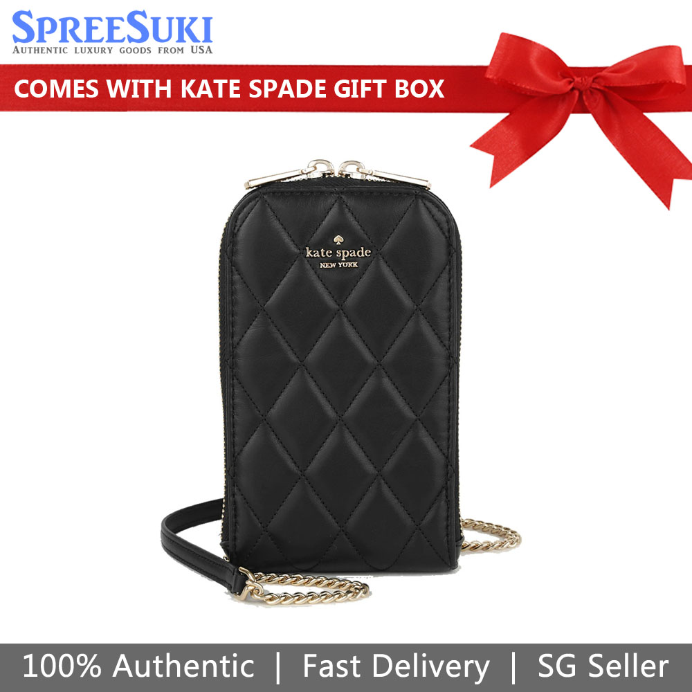 Kate Spade Sling Bag Carey Quilted North South Phone Crossbody Black # KC597