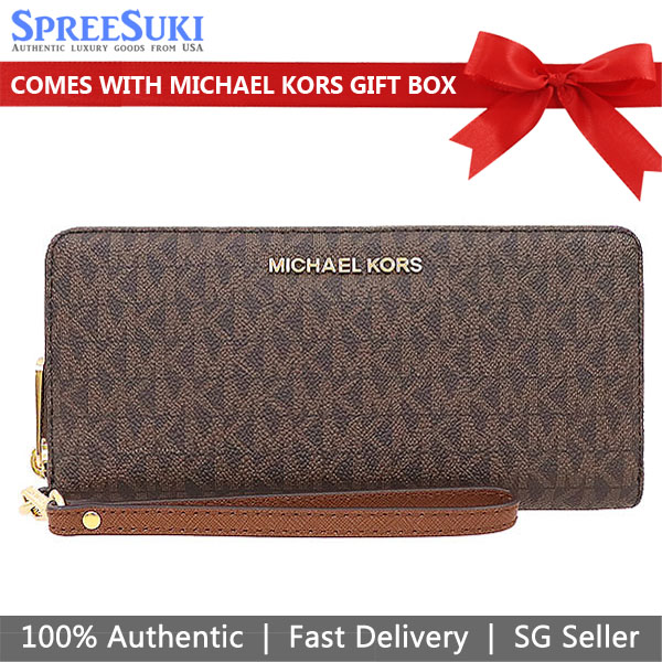 Michael Kors Long Wallet Jet Set Continental Wristlet Wallet Brown Acorn # 35F8GTVT3B