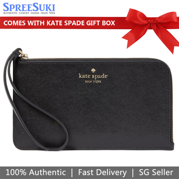 Kate Spade Large Wristlet Pouch Lucy Medium L-Zip Wristlet Black # KD546