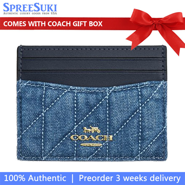 Coach Slim Id Card Case With Quilting Indigo Blue Denim # CAT70