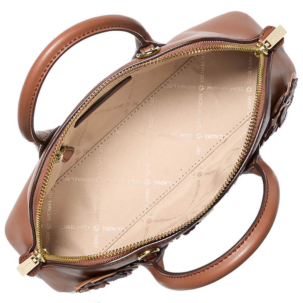 Michael Kors Petra Small Signature Logo Floral Embellished Crossbody Bag Luggage Brown # 35S6G2PC5V