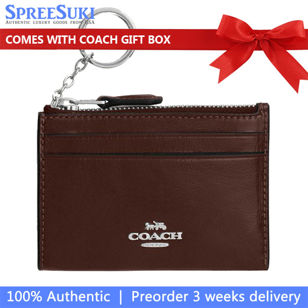 Coach Mini Skinny Id Case Silver Maple Dark Red # CEC47