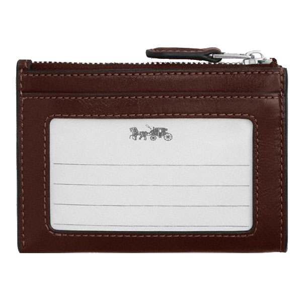 Coach Mini Skinny Id Case Silver Maple Dark Red # CEC47