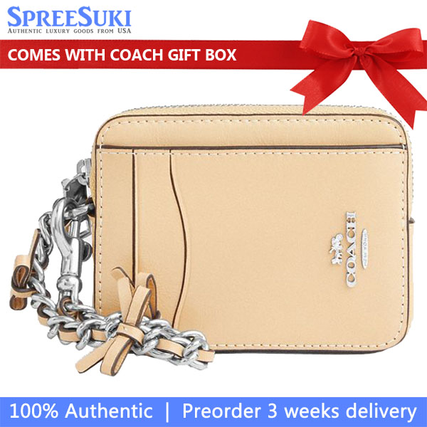 Coach Zip Card Case With Bows Silver Light Sand Cream # CEC13