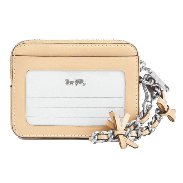 Coach Zip Card Case With Bows Silver Light Sand Cream # CEC13