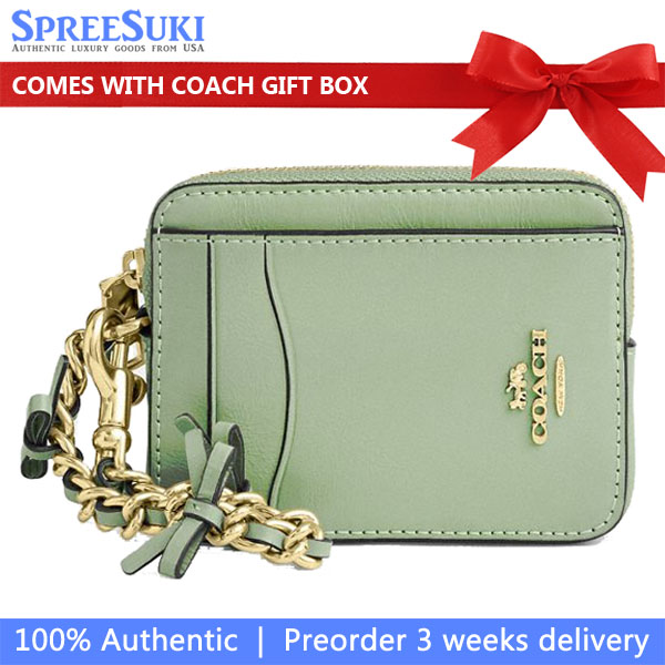 Coach Zip Card Case With Bows Light Pistachio Light green # CEC13