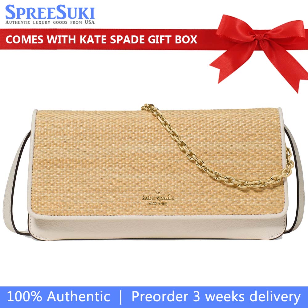 Kate Spade Ivy Straw Crossbody Bag Natural Multi Light Brown # KO459