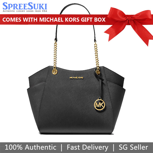 Michael Kors Jet Set Travel Large Chain Leather Shoulder Tote Black # 35T5GTVT3L