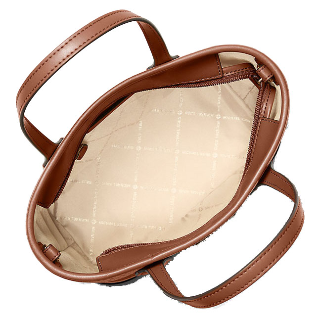 Michael Kors Eva Extra-Small Striped Signature Logo Convertible Tote Bag Vanilla Luggage Brown # 35S6GV0T0I