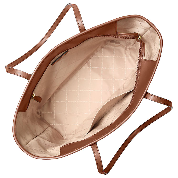 Michael Kors Eva Large Striped Signature Logo Tote Bag Vanilla Luggage Brown # 35S6GV0T3U