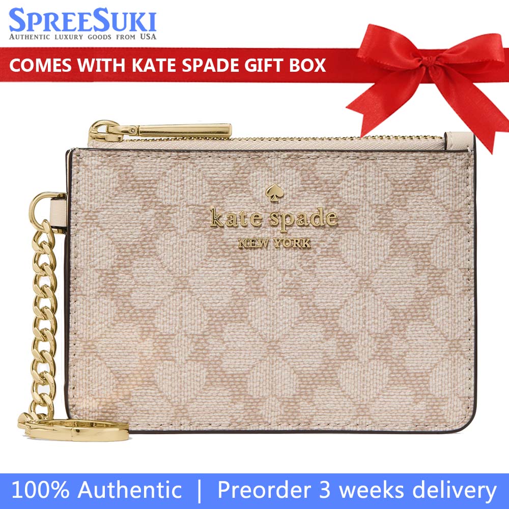 Kate Spade Spade Flower Key Ring Card Holder Dark Beige Moon Dust # KN773