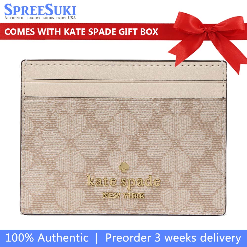 Kate Spade Spade Flower Small Slim Card Holder Dark Beige Moon Dust # KN761
