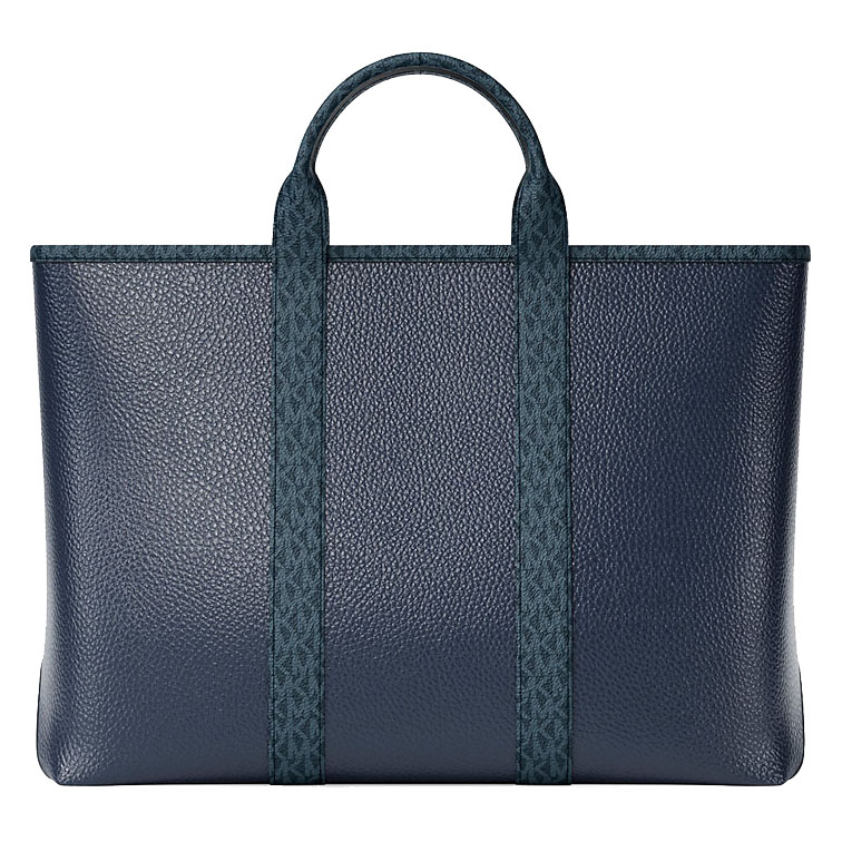 Michael Kors Cooper Medium Pebbled Leather And Signature Logo Tote Bag Navy Navy Blue # 37S6LCOT7L