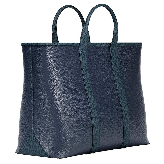 Michael Kors Cooper Medium Pebbled Leather And Signature Logo Tote Bag Navy Navy Blue # 37S6LCOT7L