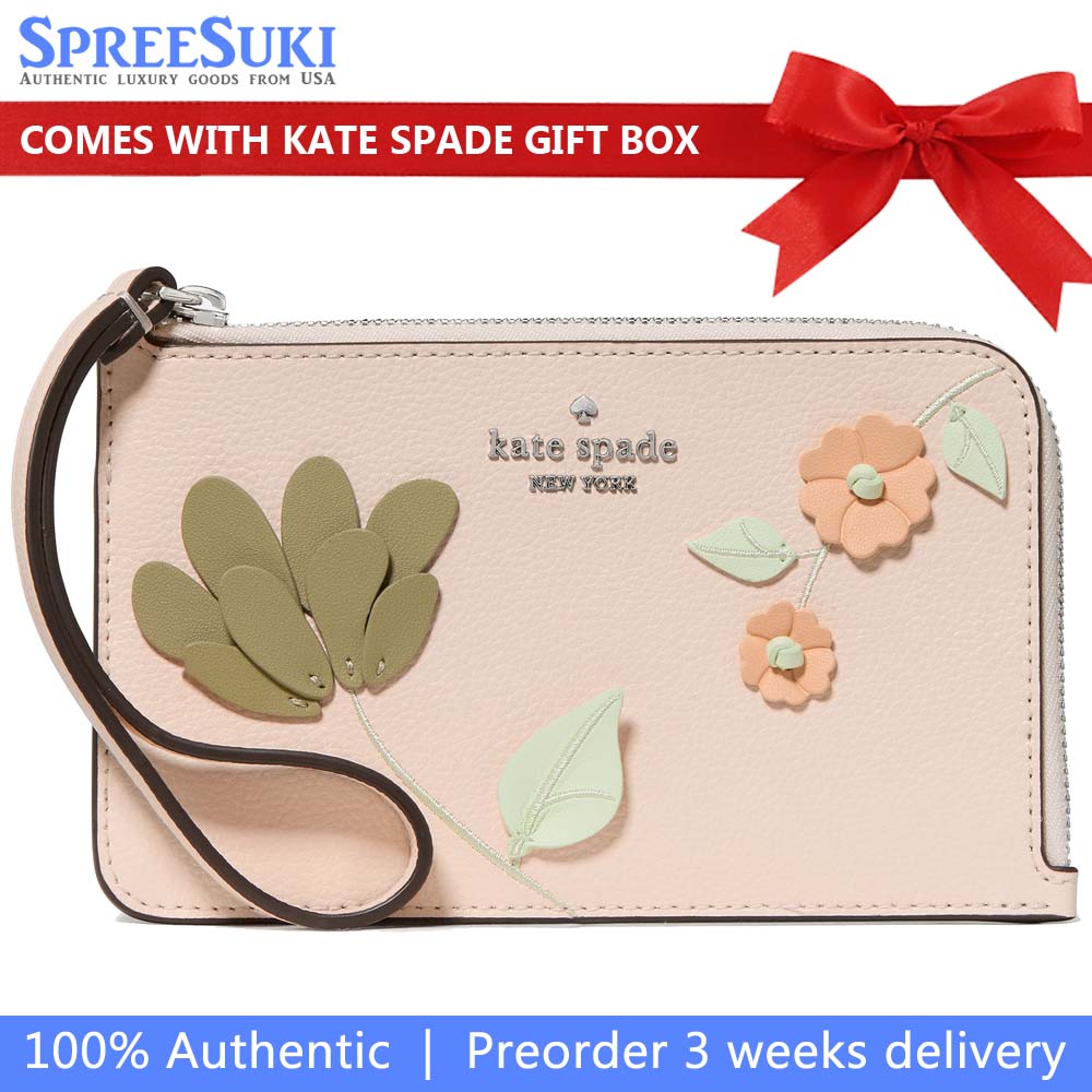 Kate Spade Lucy Floral Small Card Holder Wristlet Fresh Peach Multi Beige # KP011