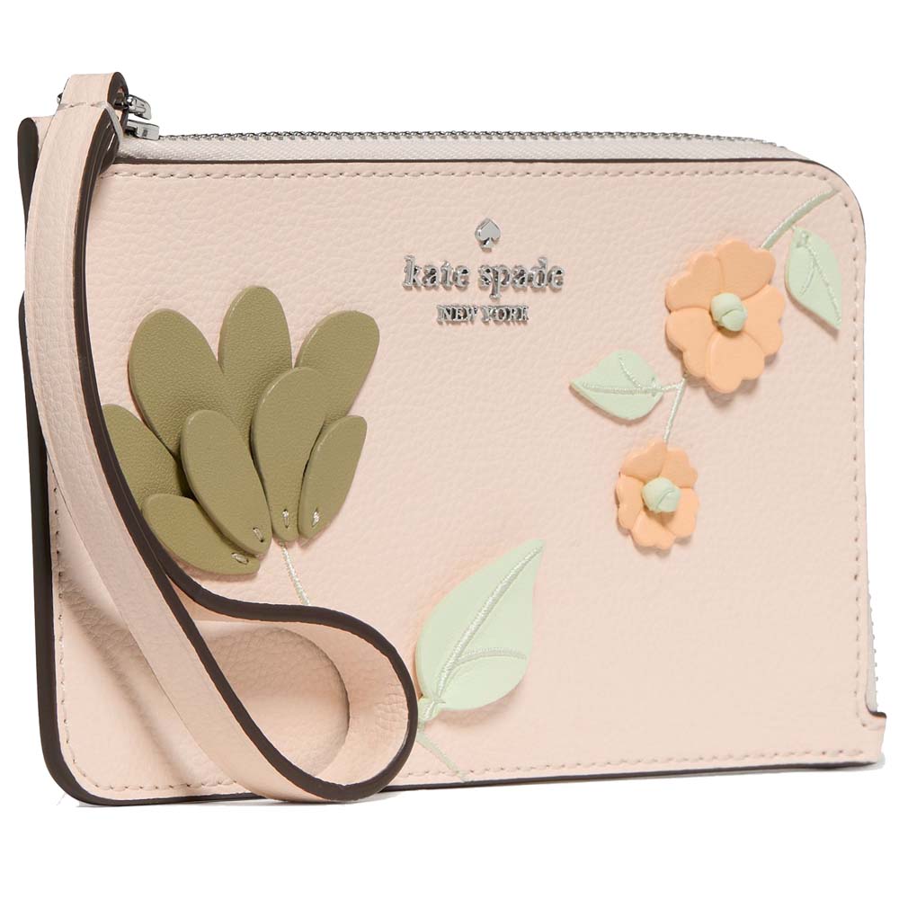 Kate Spade Lucy Floral Small Card Holder Wristlet Fresh Peach Multi Beige # KP011