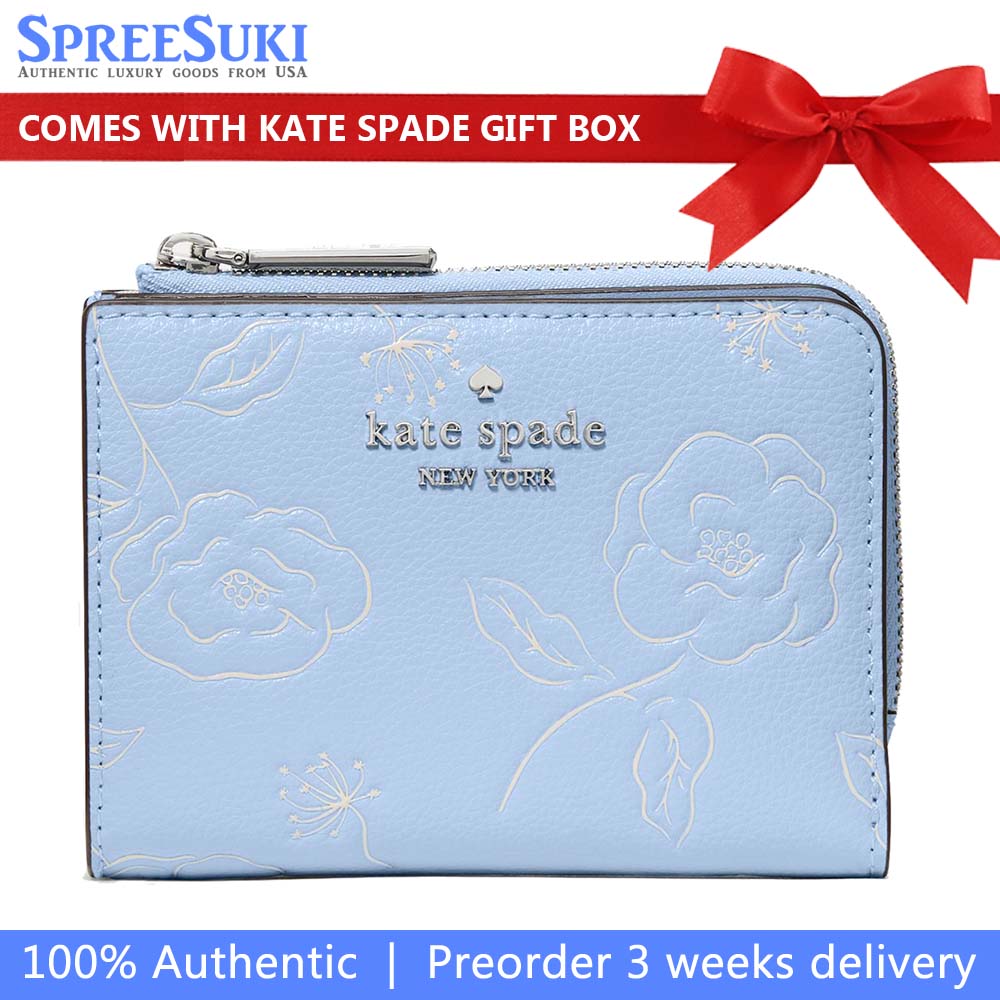 Kate Spade Floral Small L-Zip Wallet North Star Blue # KO553