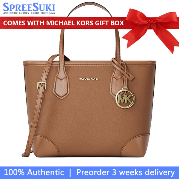 Michael Kors Eva Extra-Small Leather Convertible Tote Bag Luggage Brown # 35S6GV0T0L