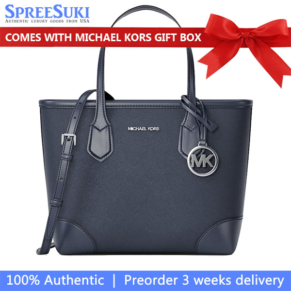Michael Kors Eva Extra-Small Saffiano Leather Convertible Tote Bag Navy Navy Blue # 35S6SV0T0L