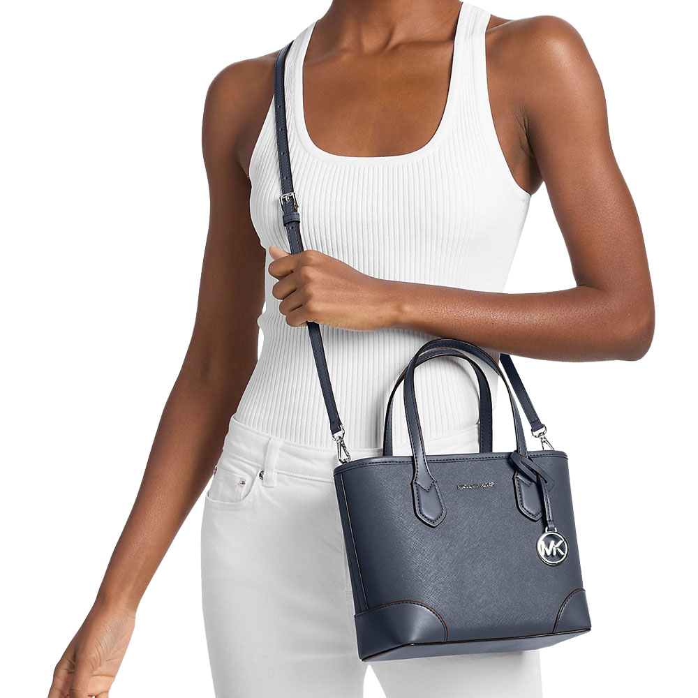 Michael Kors Eva Extra-Small Saffiano Leather Convertible Tote Bag Navy Navy Blue # 35S6SV0T0L