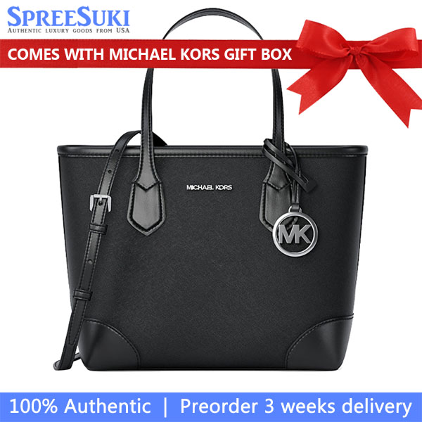 Michael Kors Eva Extra-Small Saffiano Leather Convertible Tote Bag Black # 35S6SV0T0L