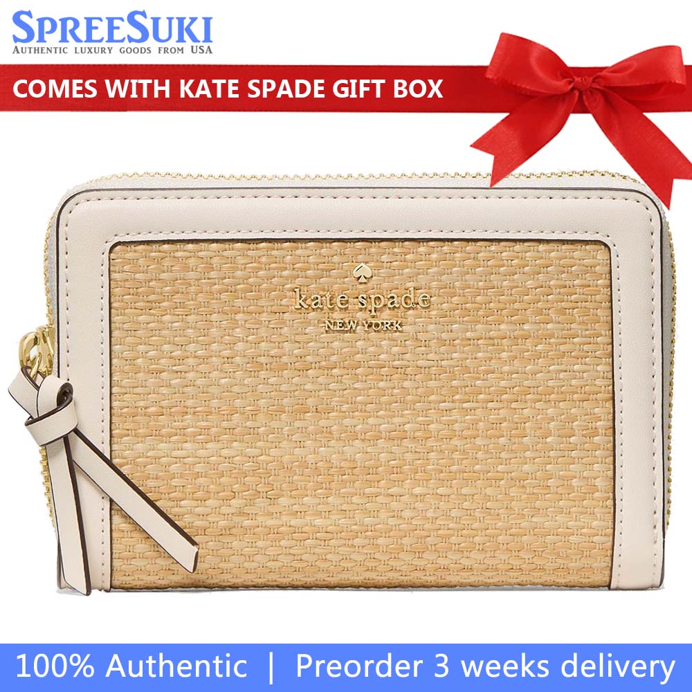 Kate Spade Knott Straw Medium Wallet Natural Light Brown # KO519