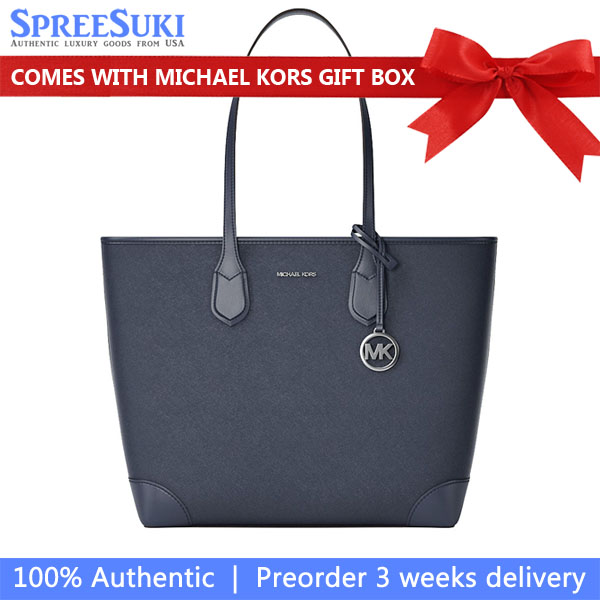 Michael Kors Eva Large Saffiano Leather Tote Bag Navy Navy Blue # 35S6SV0T3L