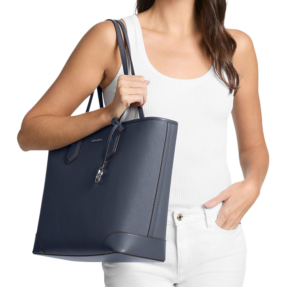 Michael Kors Eva Large Saffiano Leather Tote Bag Navy Navy Blue # 35S6SV0T3L