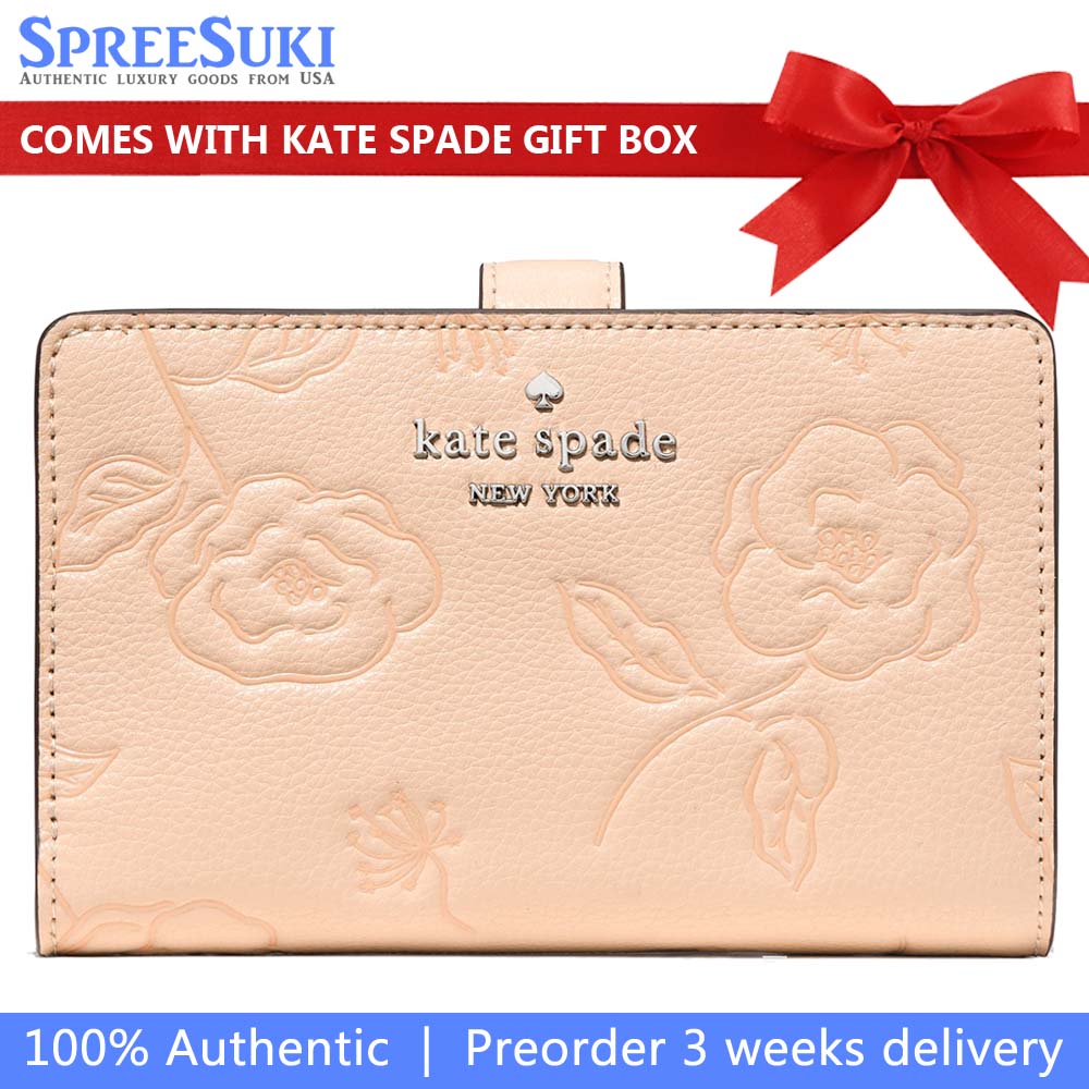 Kate Spade Floral Medium Bifold Wallet Crisp Peach Beige # KP025
