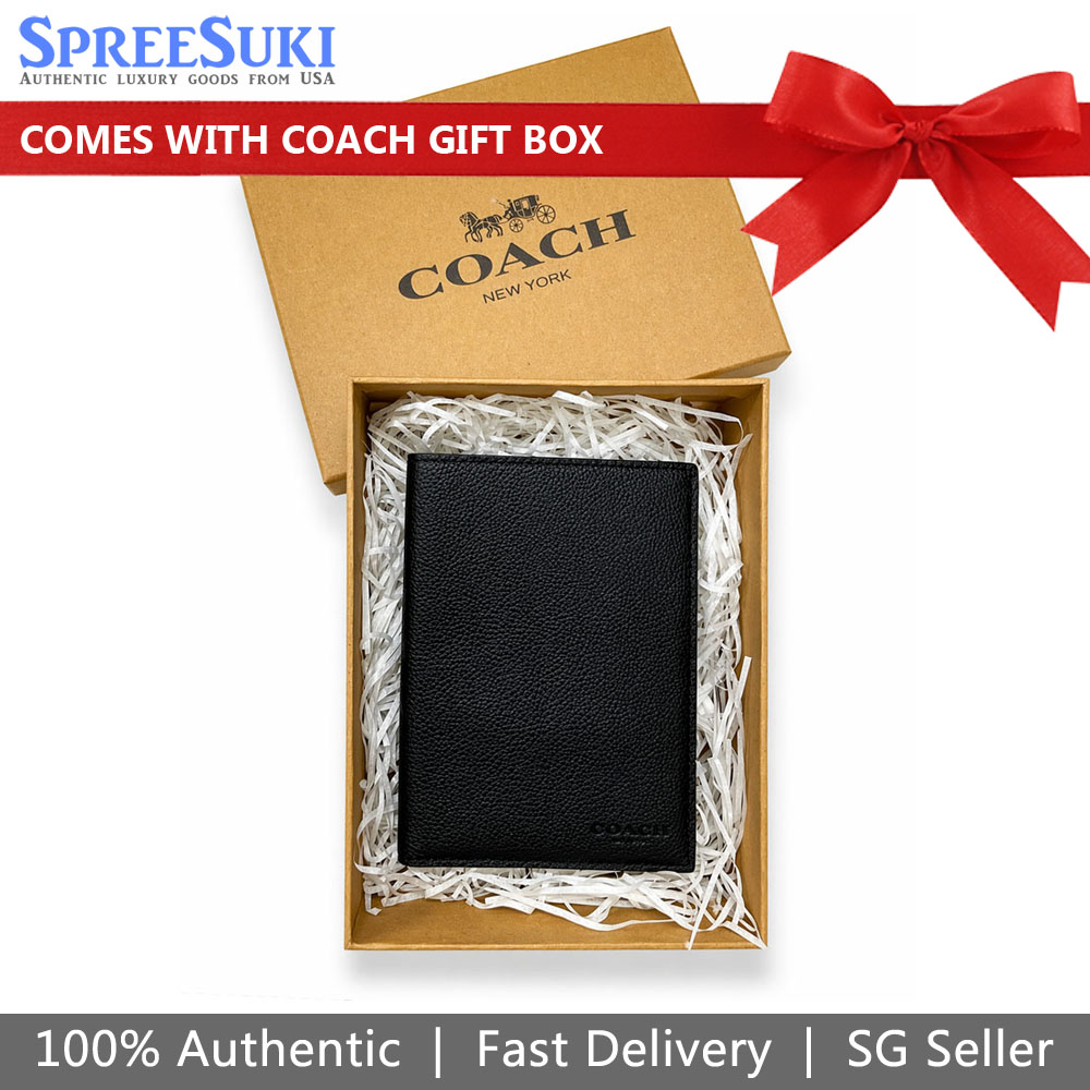 Coach Calf Leather Passport Case Black # 93604