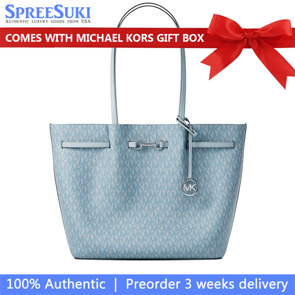 Michael Kors Carson Large Signature Logo Tote Bag Pale Ocean Light blue # 35R6S2ZT9V