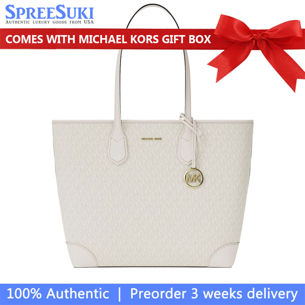 Michael Kors Eva Large Signature Logo Tote Bag Light Cream Multi # 35S6GV0T3B