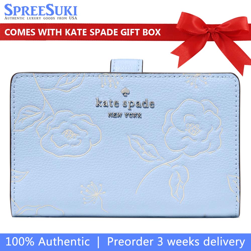 Kate Spade Floral Medium Bifold Wallet North Star Blue # KP025
