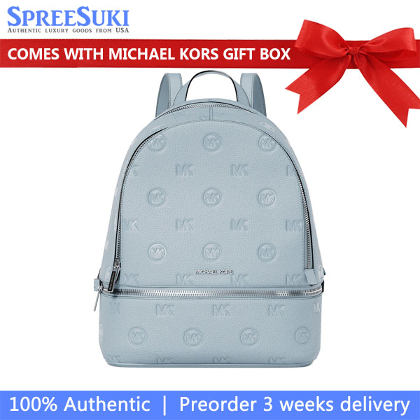 Michael Kors Rhea Medium Logo Debossed Backpack Pale Ocean Light blue # 35S6SRAB2V