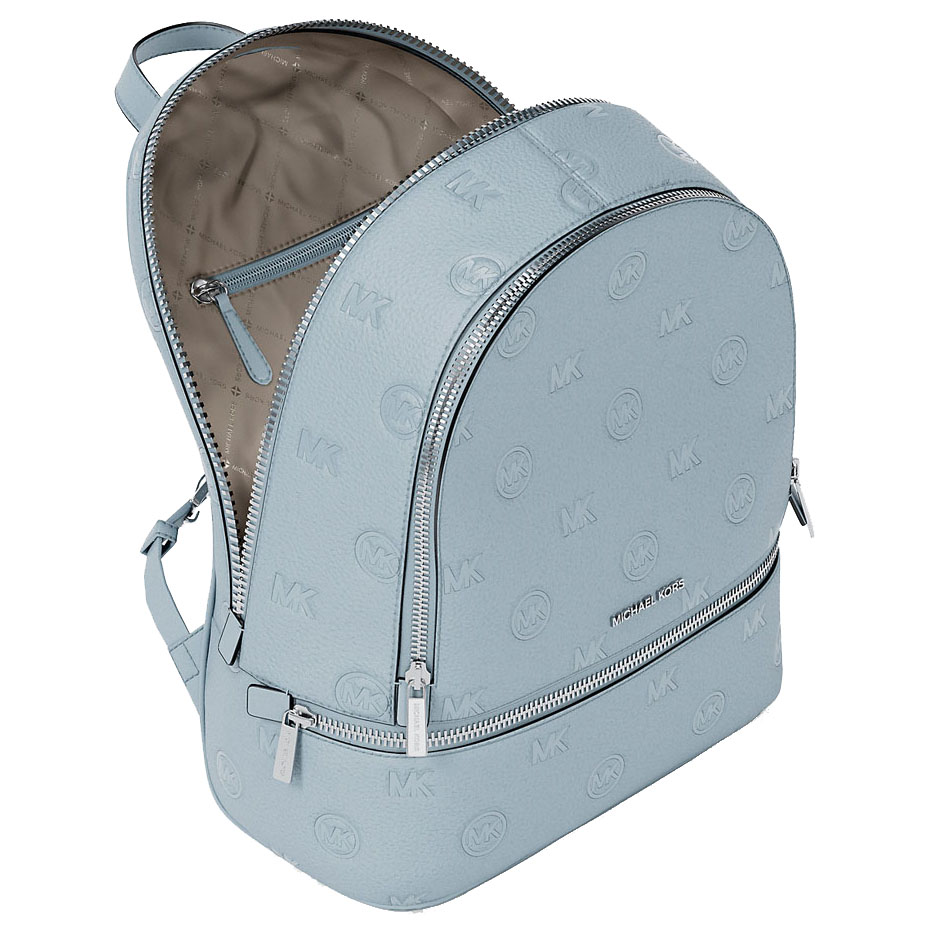 Michael Kors Rhea Medium Logo Debossed Backpack Pale Ocean Light blue # 35S6SRAB2V