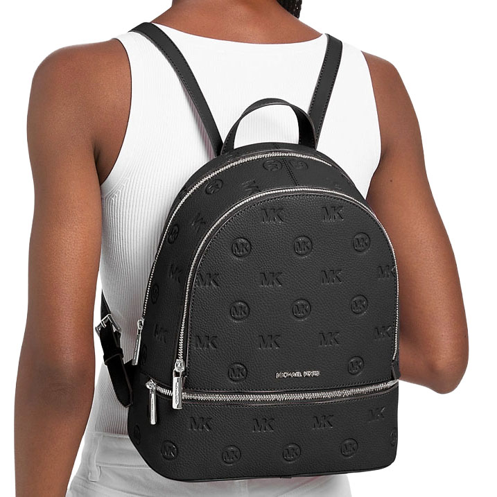 Michael Kors Rhea Medium Logo Debossed Backpack Black # 35S6SRAB2V