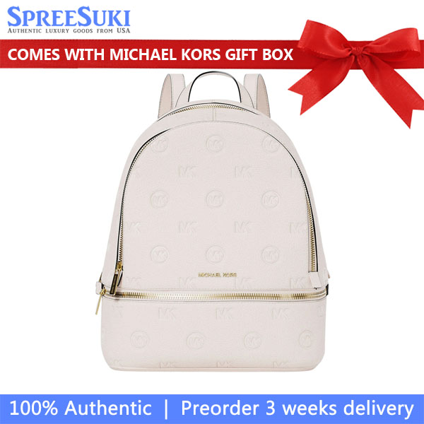 Michael Kors Rhea Medium Logo Debossed Backpack Light Cream # 35S6GRAB2V