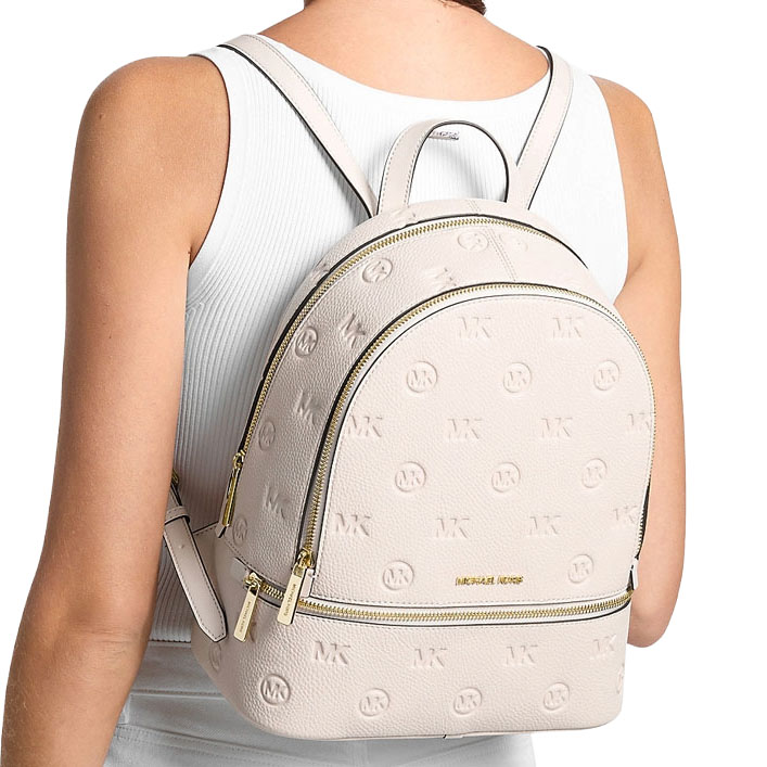 Michael Kors Rhea Medium Logo Debossed Backpack Light Cream # 35S6GRAB2V