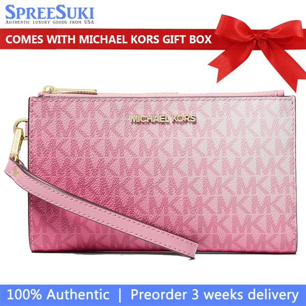 Michael Kors Jet Set Large Ombré Signature Logo Wristlet Carnation Pink # 35R6GTVW3B