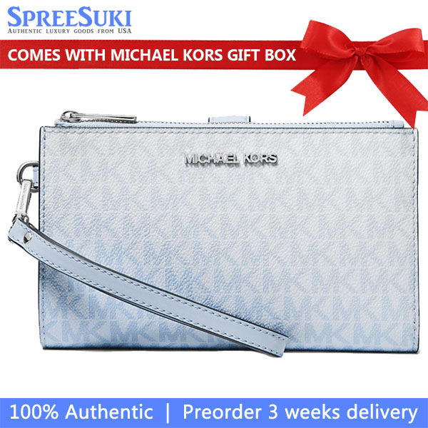 Michael Kors Jet Set Large Ombré Signature Logo Wristlet Pale Ocean Light blue # 35F5STVW3B