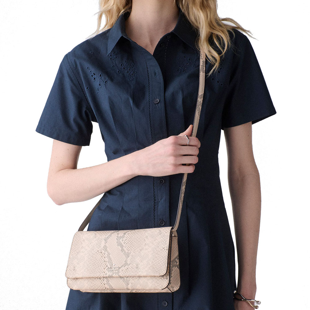 Kate Spade Ivy Snake Embossed Crossbody Bag Pink Multi Beige # KP045