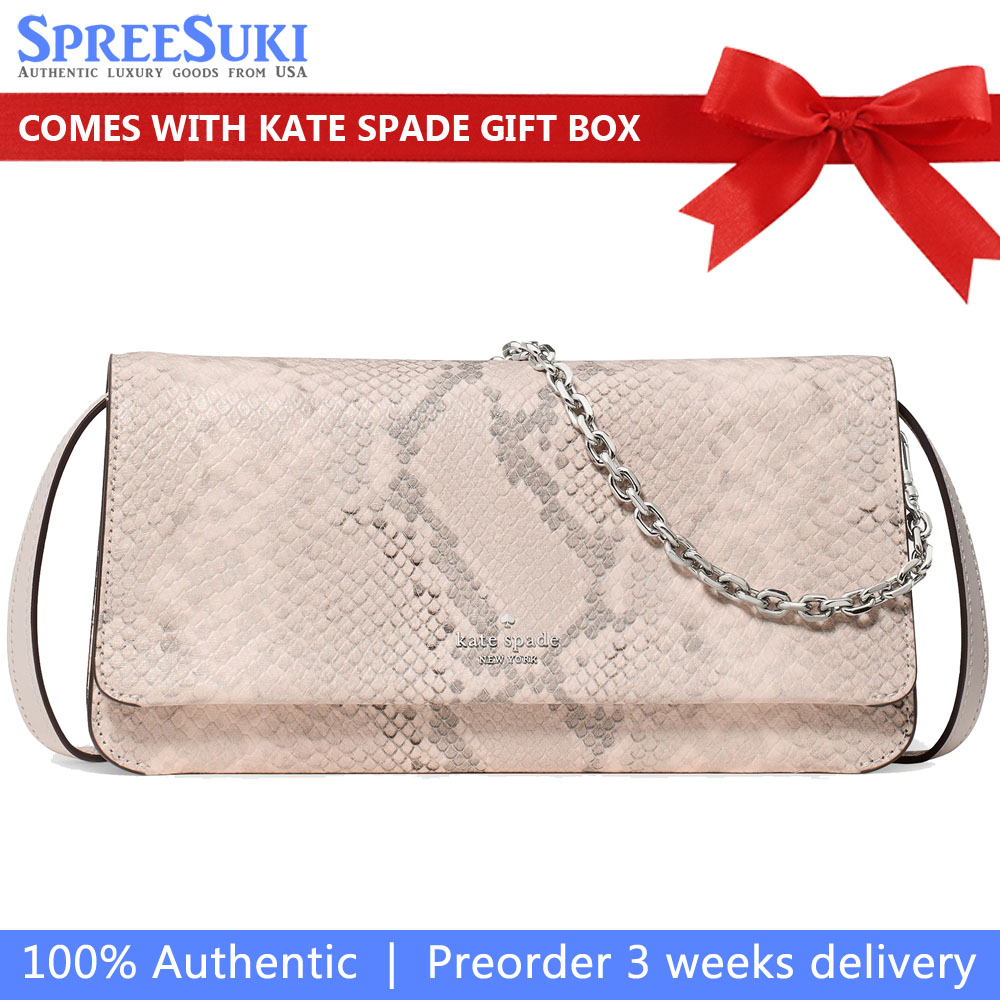 Kate Spade Ivy Snake Embossed Crossbody Bag Pink Multi Beige # KP045