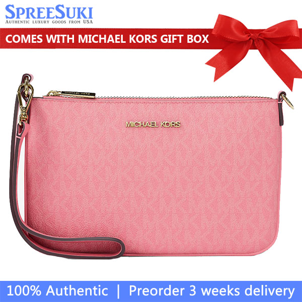 Michael Kors Jet Set Small Signature Logo Convertible Wristlet Carnation Pink # 35T4GTVW5B