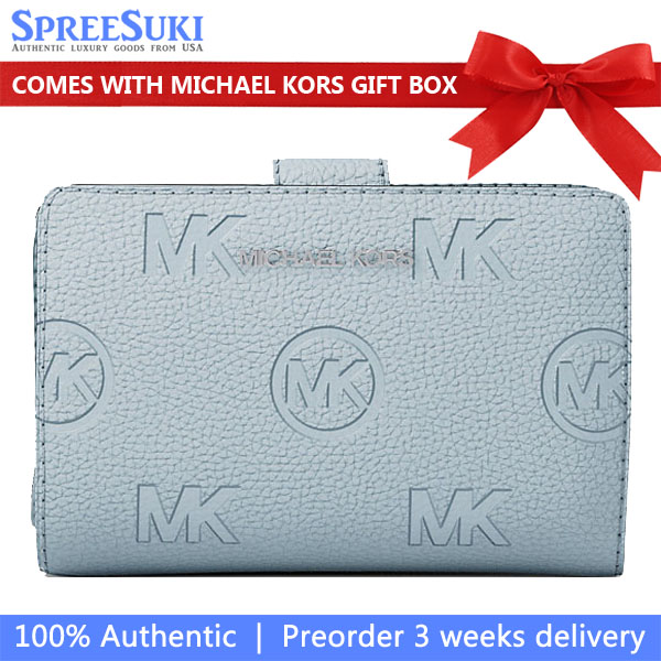 Michael Kors Jet Set Travel Medium Logo Debossed Billfold Wallet Pale Ocean Light blue # 35S6STVF6V