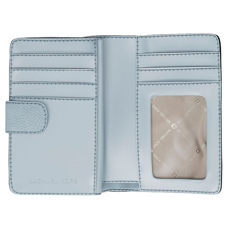 Michael Kors Jet Set Travel Medium Logo Debossed Billfold Wallet Pale Ocean Light blue # 35S6STVF6V