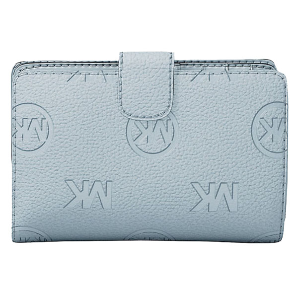 Michael Kors Jet Set Travel Medium Logo Debossed Billfold Wallet Pale Ocean Light blue # 35S6STVF6V