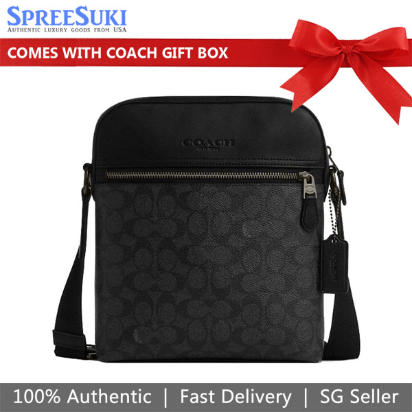 Coach Houston Flight Bag In Signature Canvas Gunmetal Charcoal Black # CZ398