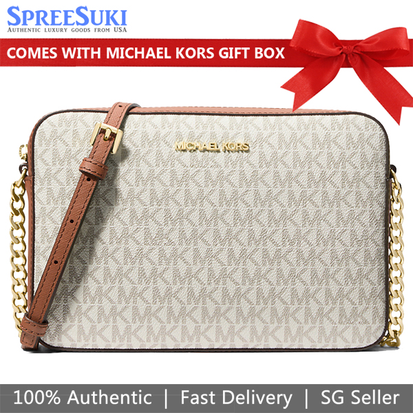Michael Kors Sling Bag Jet Set Large Printed Logo Crossbody Bag Vanilla Off White # 35F8GTTC3B