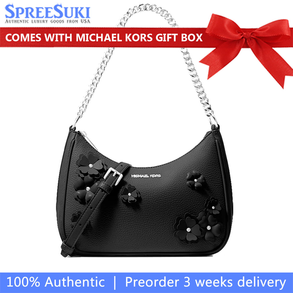 Michael Kors Jet Set Travel Large Floral Embellished Convertible Crossbody Bag Black # 35S6STVC3V