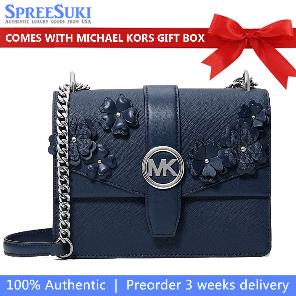 Michael Kors Greenwich Small Floral Embellished Crossbody Bag Navy # 35S6SGRC5L